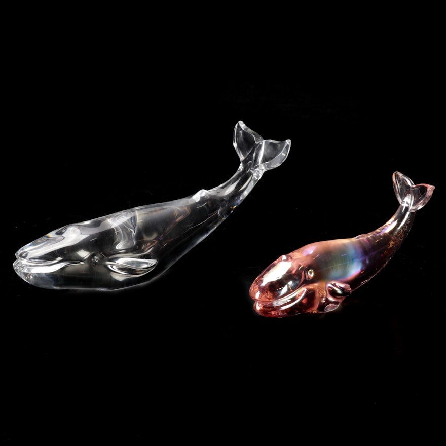 Baccarat Crystal and Other Iridescent Humpback Whale Figurines