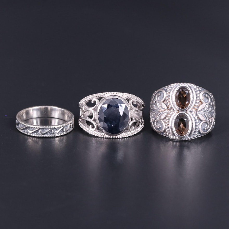 Sterling Silver Ring Collection Including Sapphire