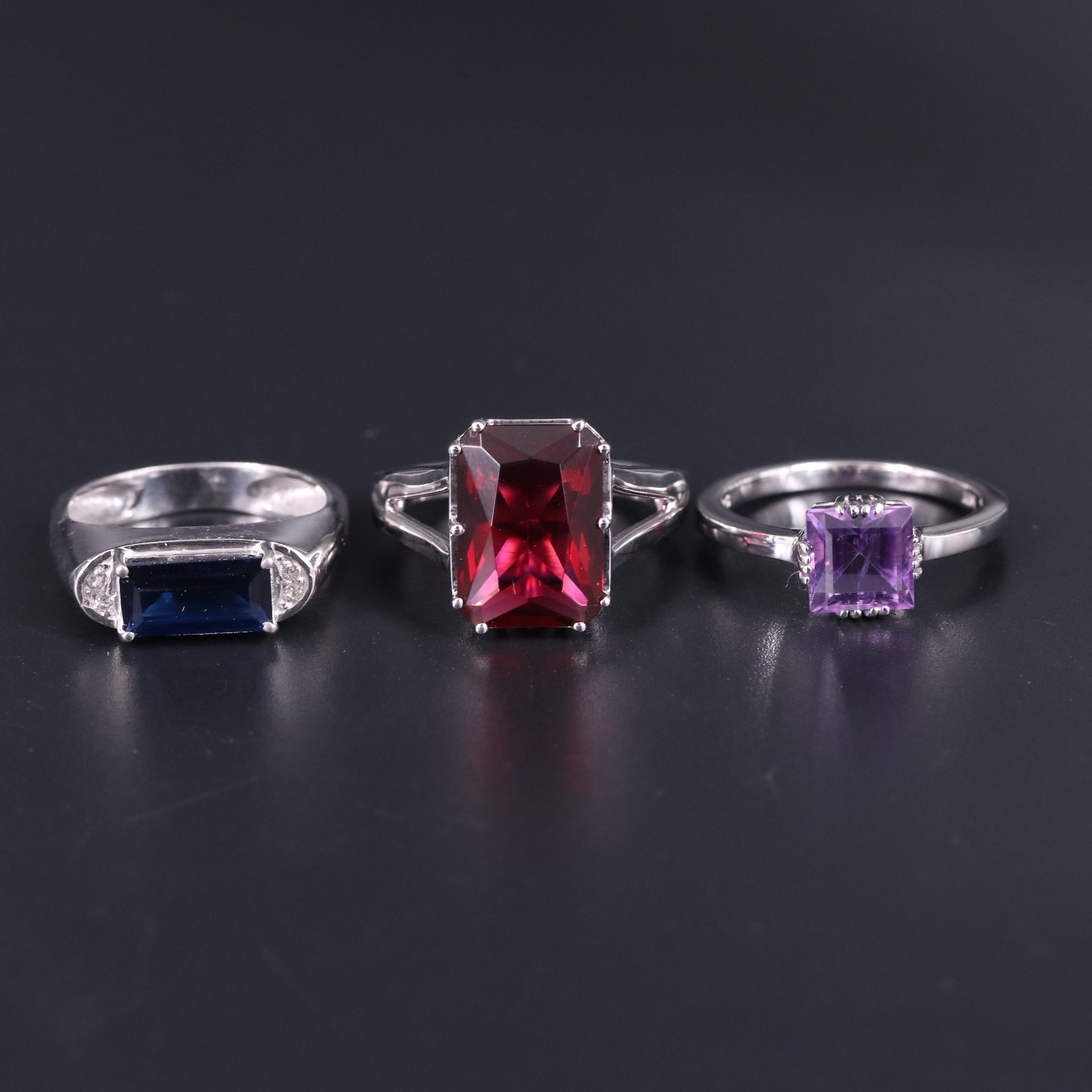 Sterling Silver Ring Trio Including Gemstones