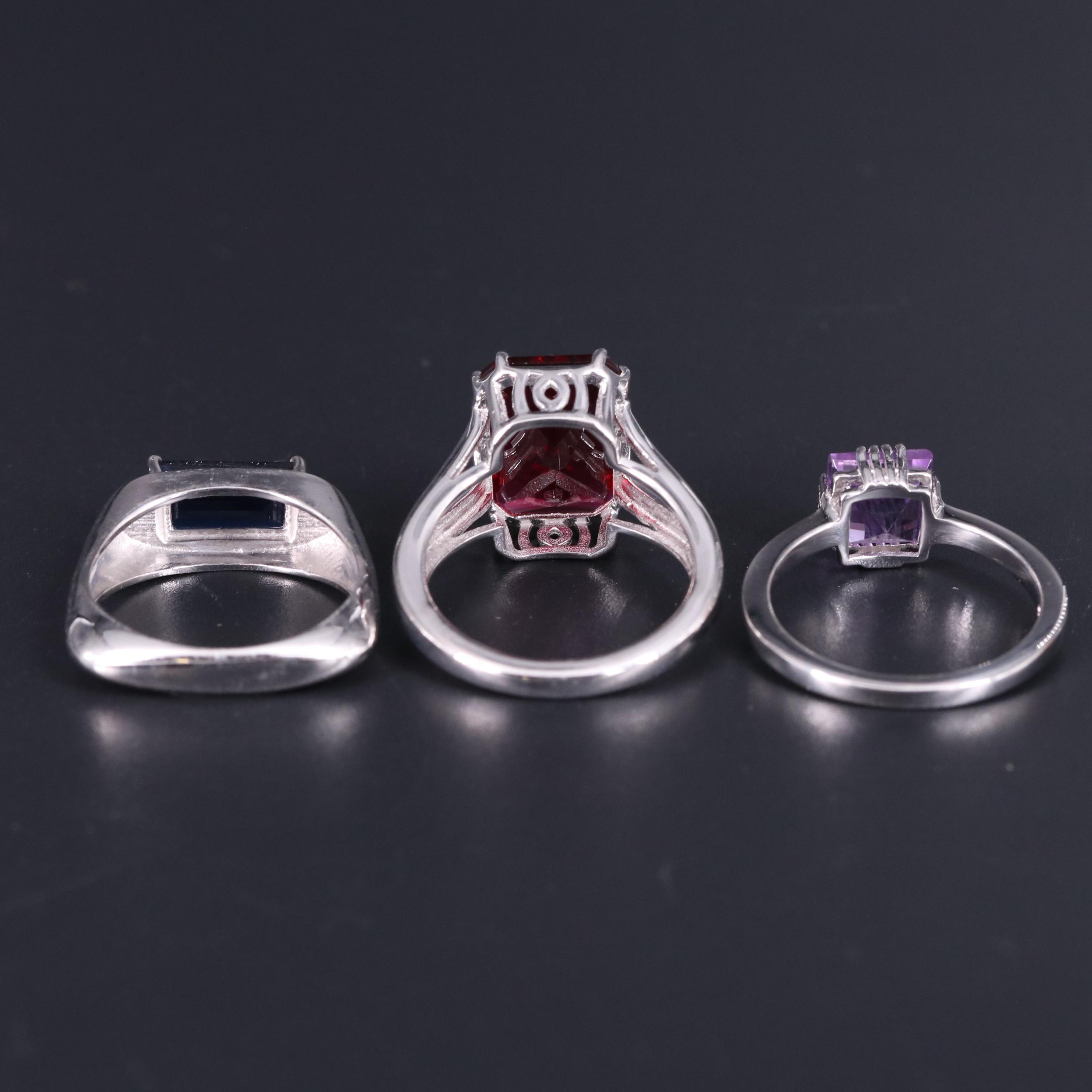 Sterling Silver Ring Trio Including Gemstones