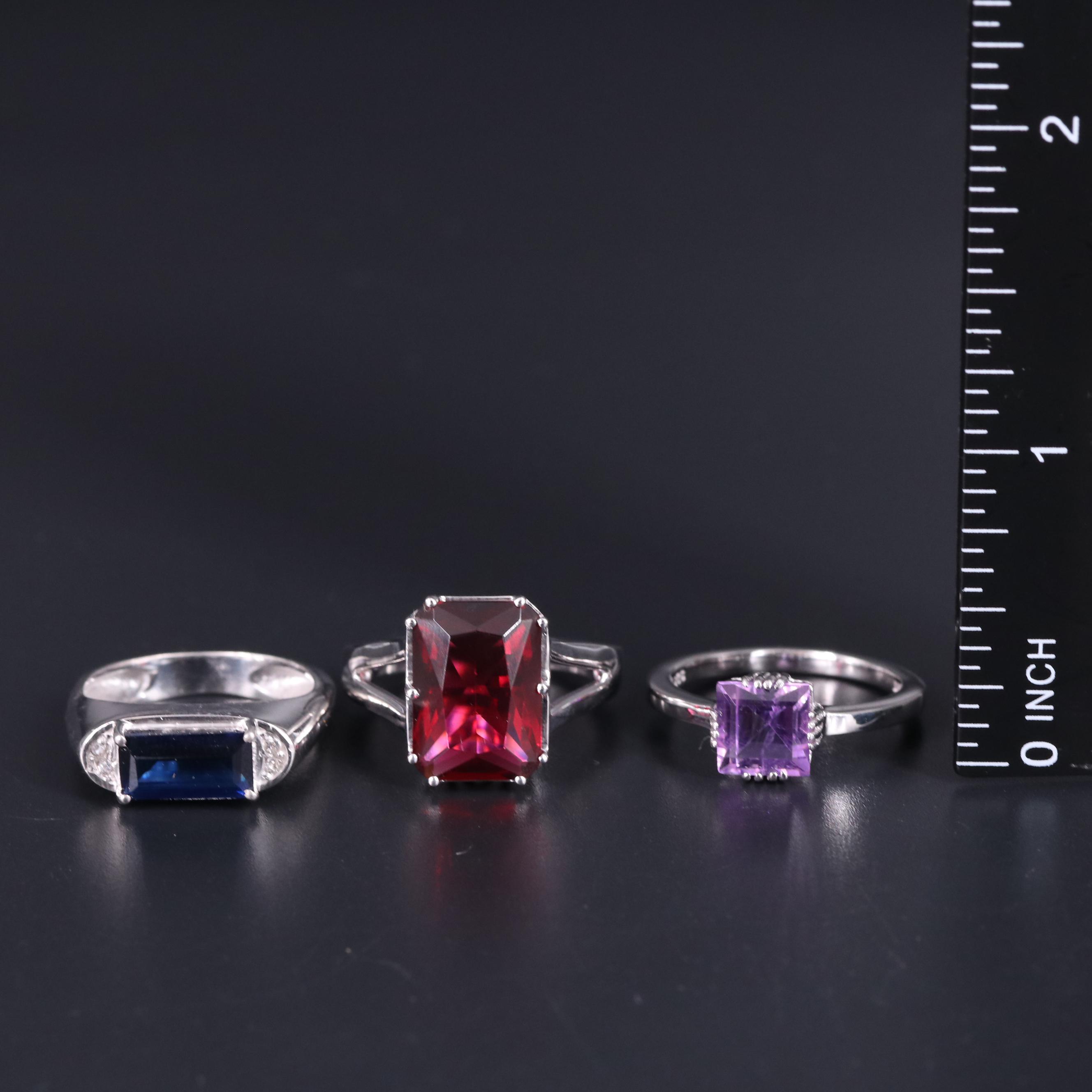 Sterling Silver Ring Trio Including Gemstones