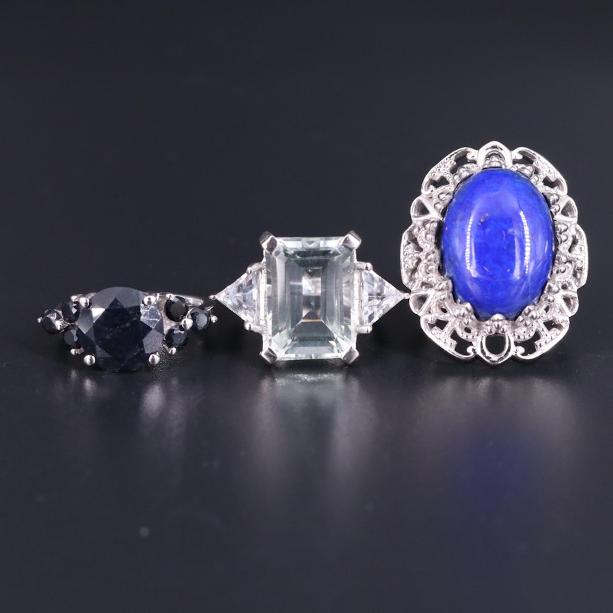 Sterling Silver Ring Collection Including Sapphire and Lapis