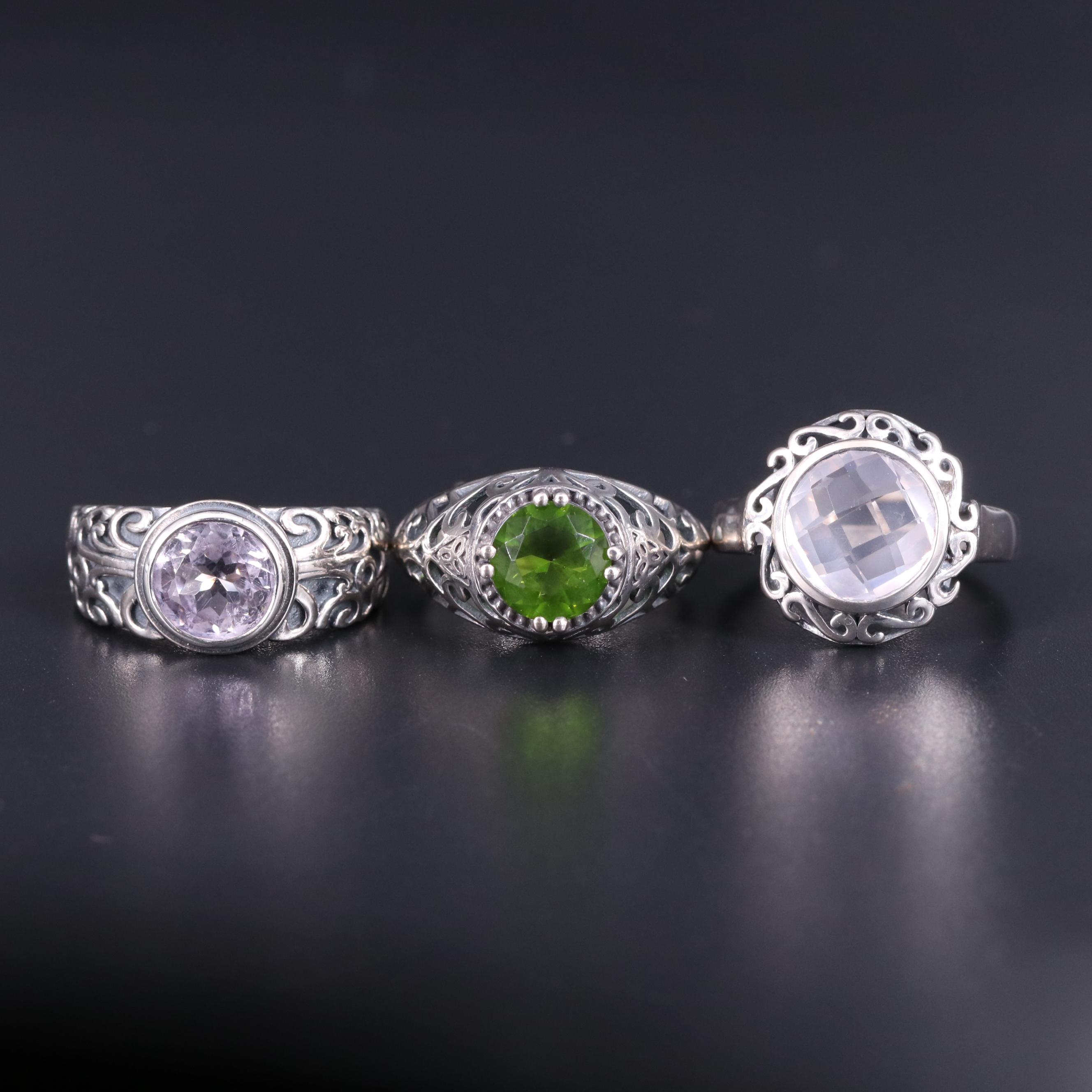 Sterling Silver Ring Trio Including Gemstones