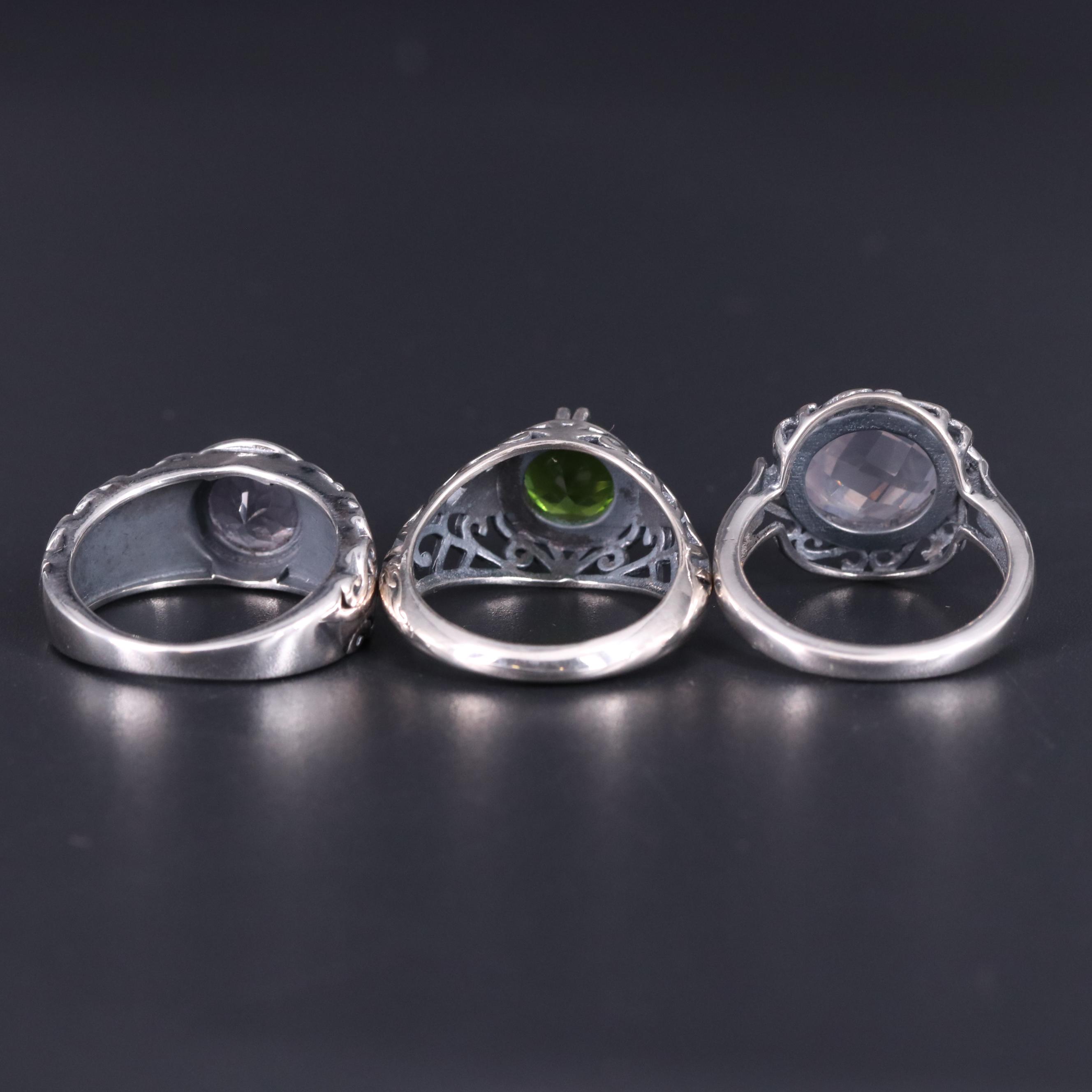 Sterling Silver Ring Trio Including Gemstones