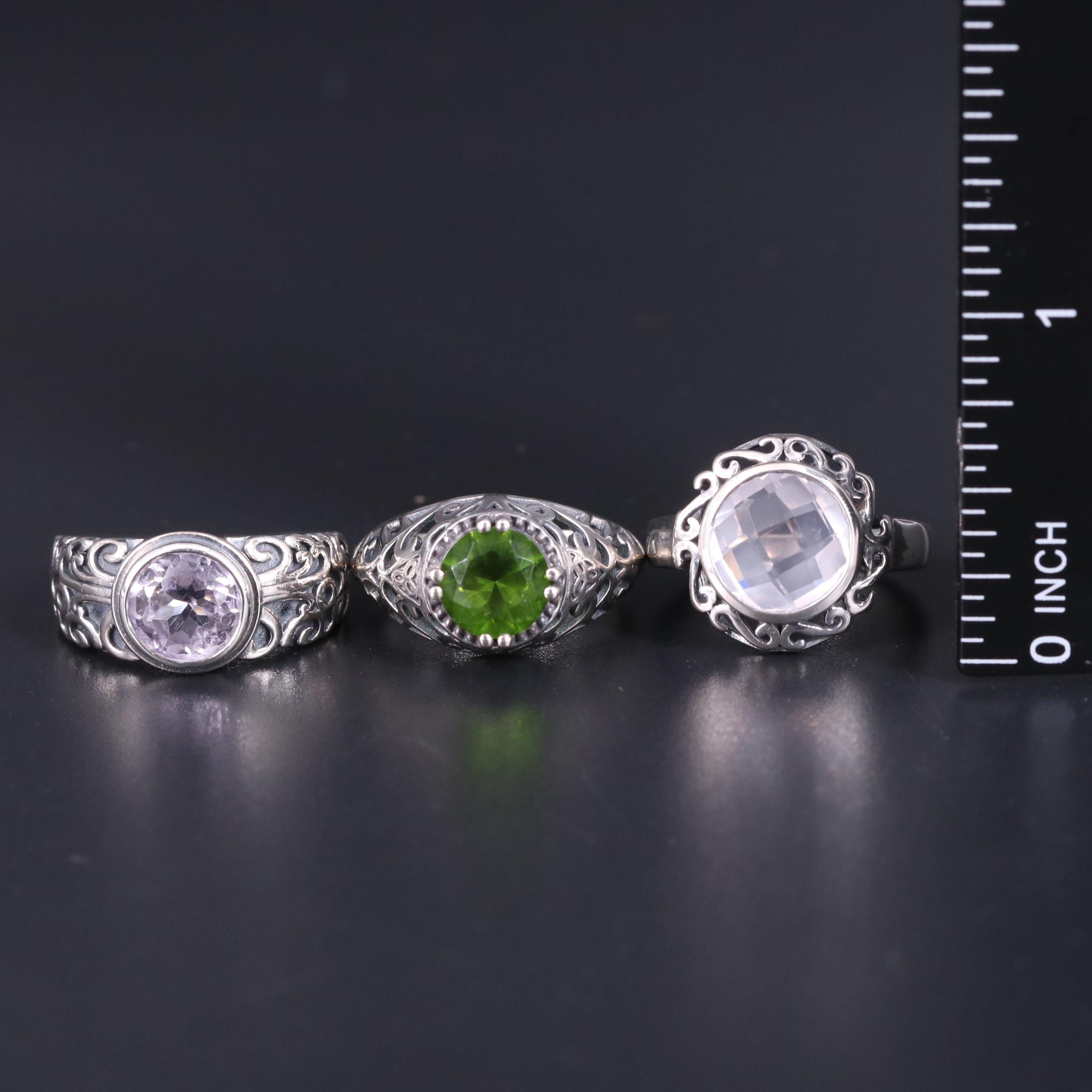 Sterling Silver Ring Trio Including Gemstones