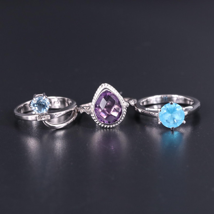Sterling Silver Ring Trio Including Amethyst