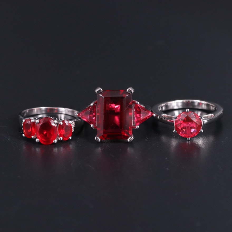 Sterling Silver Ring Trio Including Ruby and Sapphire