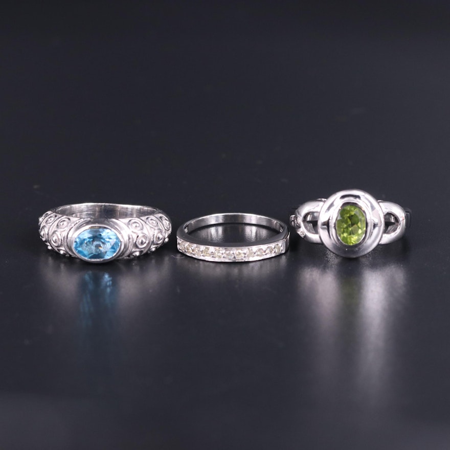Sterling Silver Ring Trio Including Peridot and Yellow Diamond