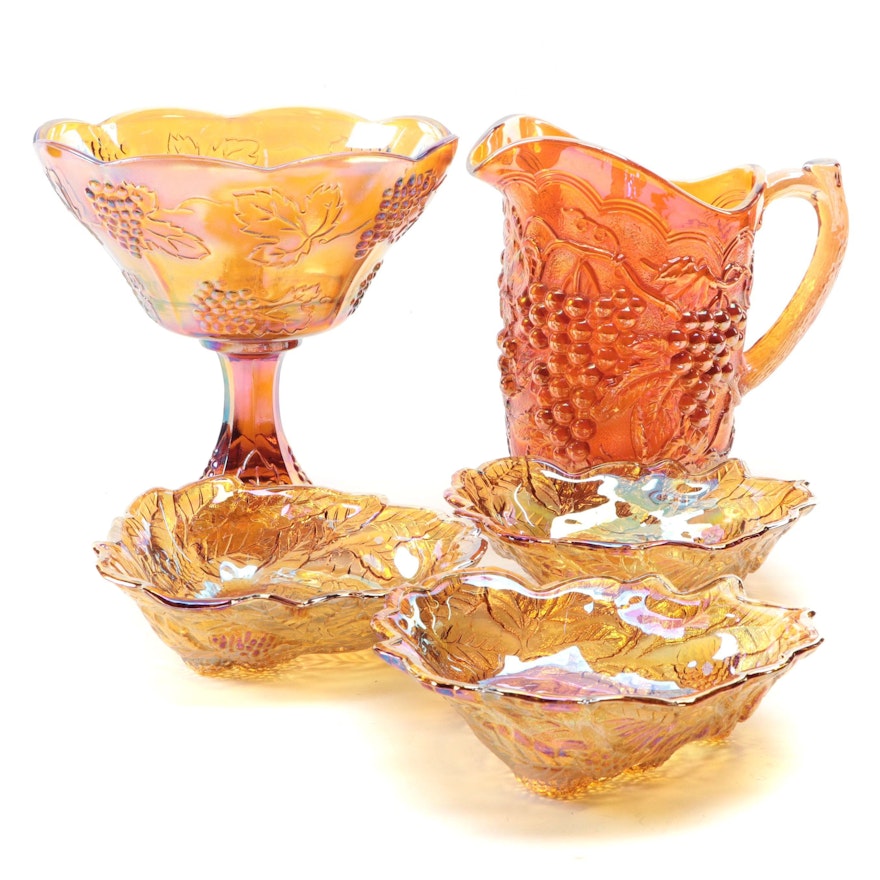 Indiana Glass "Loganberry" Bowls and "Grape Harvest" Compote with Other Pitcher
