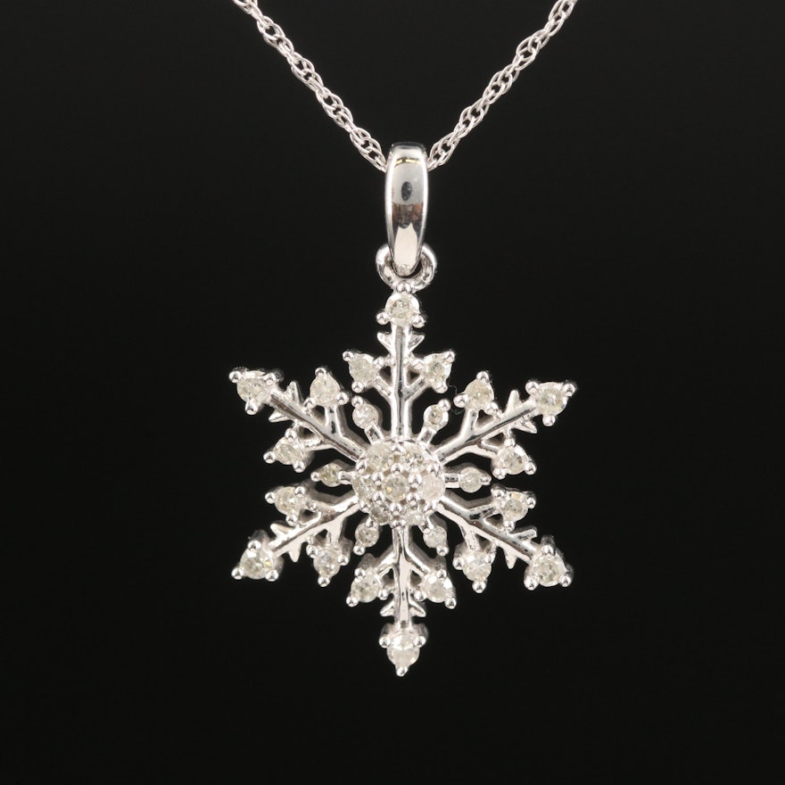 10K 0.24 CTW Diamond Snowflake Pendant Necklace