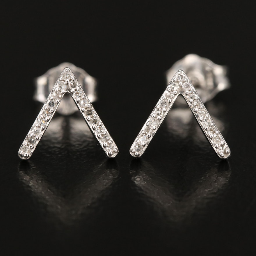 Sterling Diamond Chevron Earrings