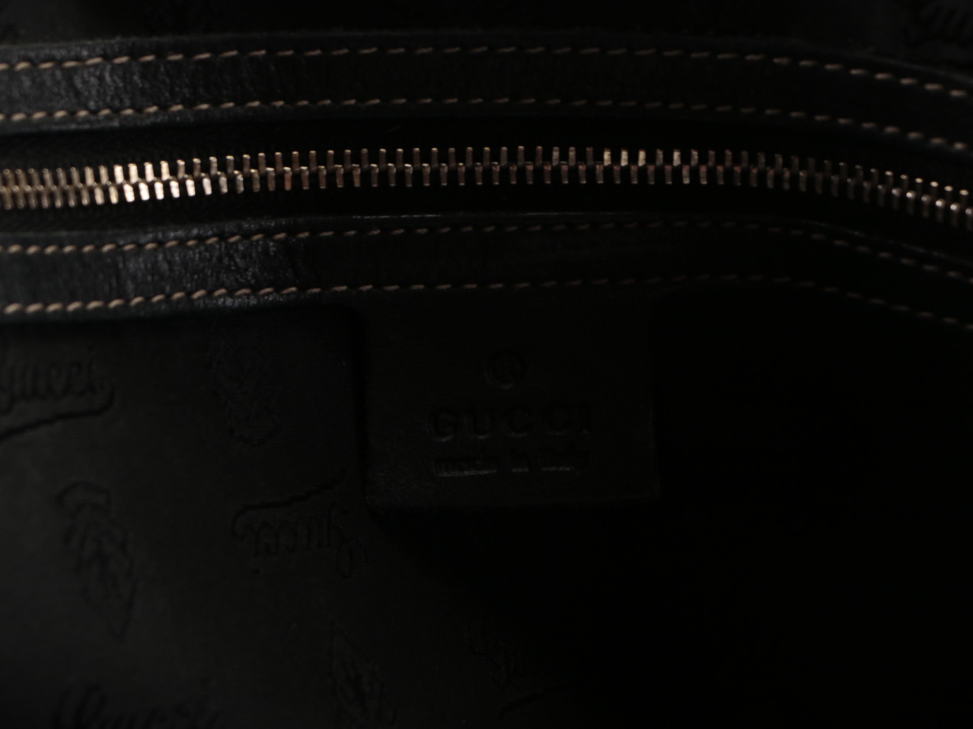 Gucci Britt Web Tote Bag in Black Dialux Canvas and Patent Leather