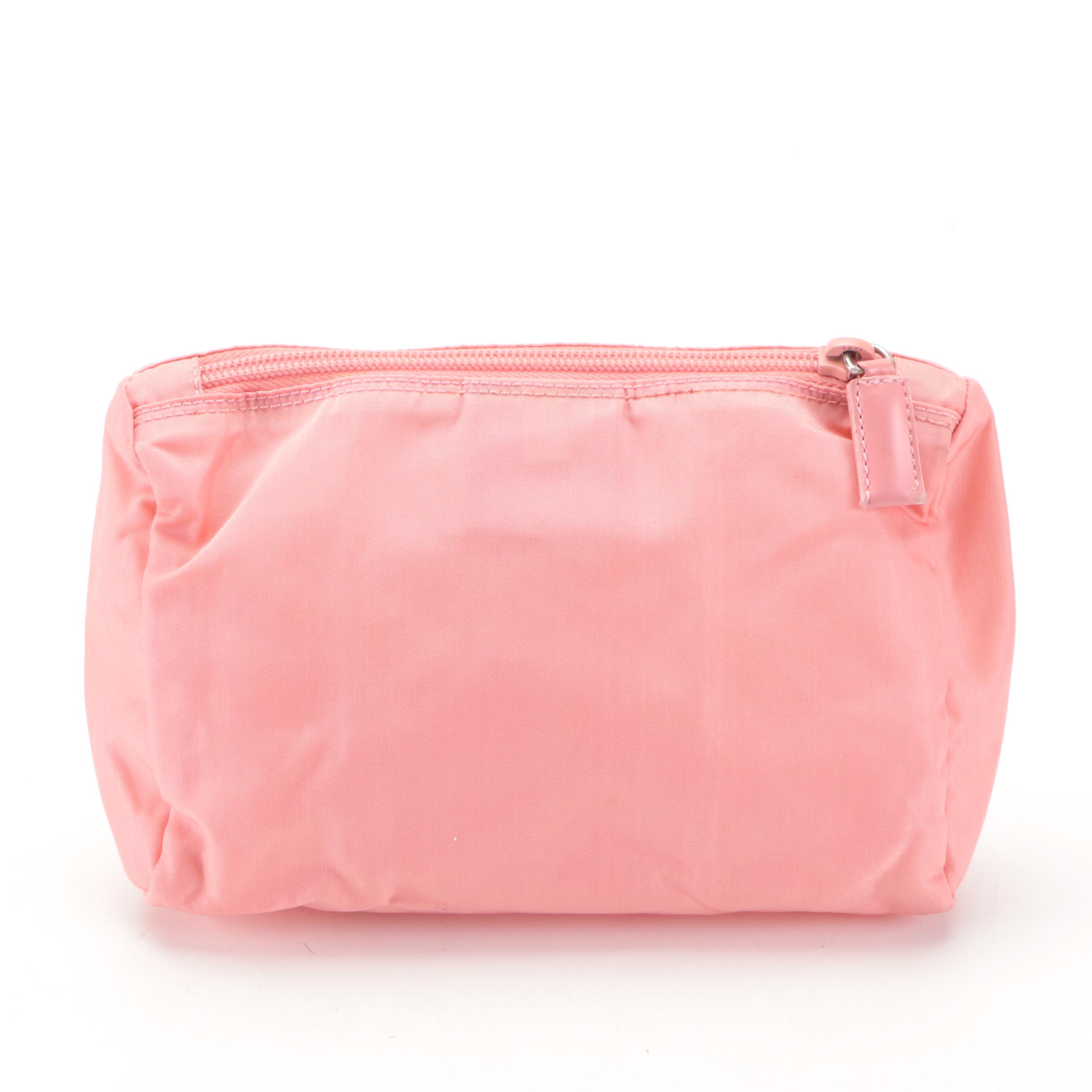 Prada Small Zip Pouch in Golden Pink Gabardine Tessuto Nylon