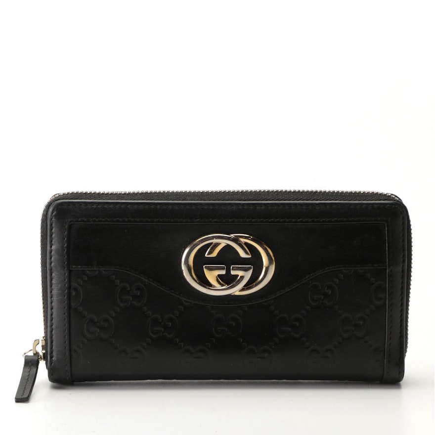 Gucci Interlocking G Zip-Around Wallet in Guccissima Leather with Box