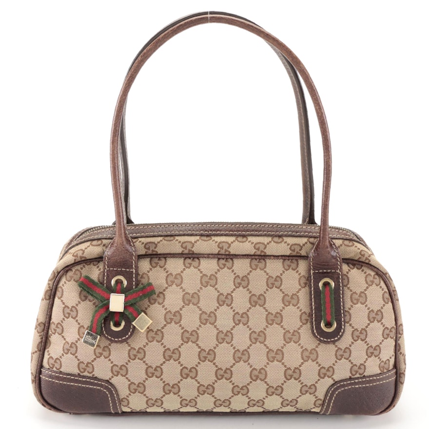 Gucci Princy Boston Bag in GG Canvas with Leather Trim