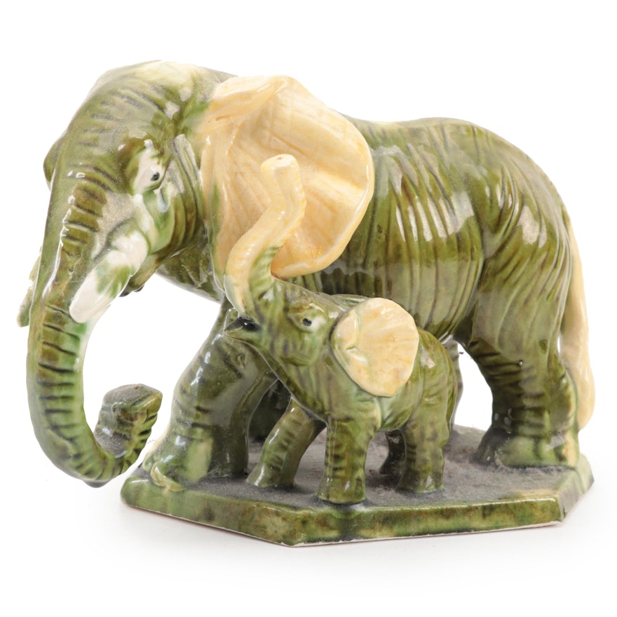 Majolica Elephant Figurines, 20th Century