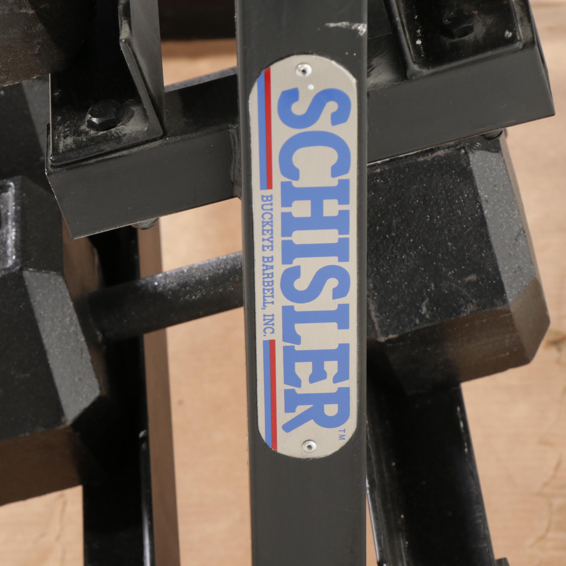 Schisler Buckeye Barbell 3-Tier Horizontal Free Weight Rack with Hex Dumbbells