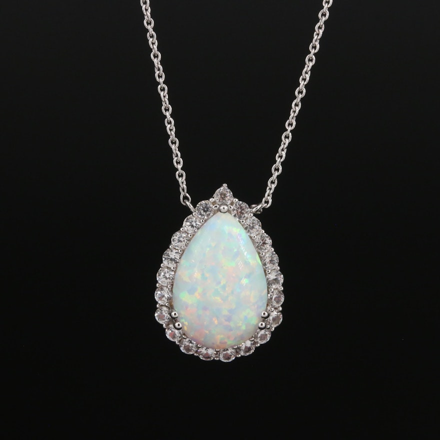 Sterling Opal and Sapphire Pendant Necklace