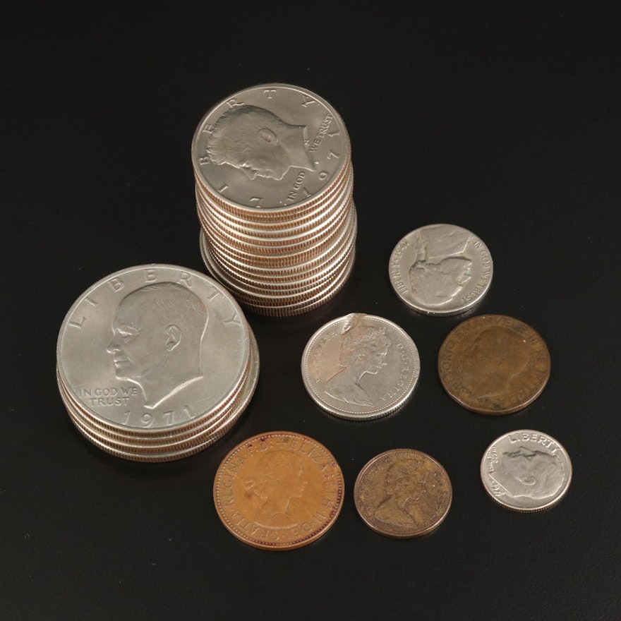 U.S. and Foreign Coins, Including Eisenhower Dollars and Kennedy Half Dollars