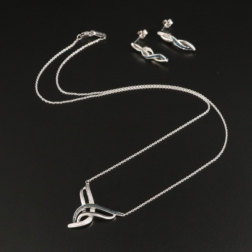 Sterling Diamond Necklace and Earring Set