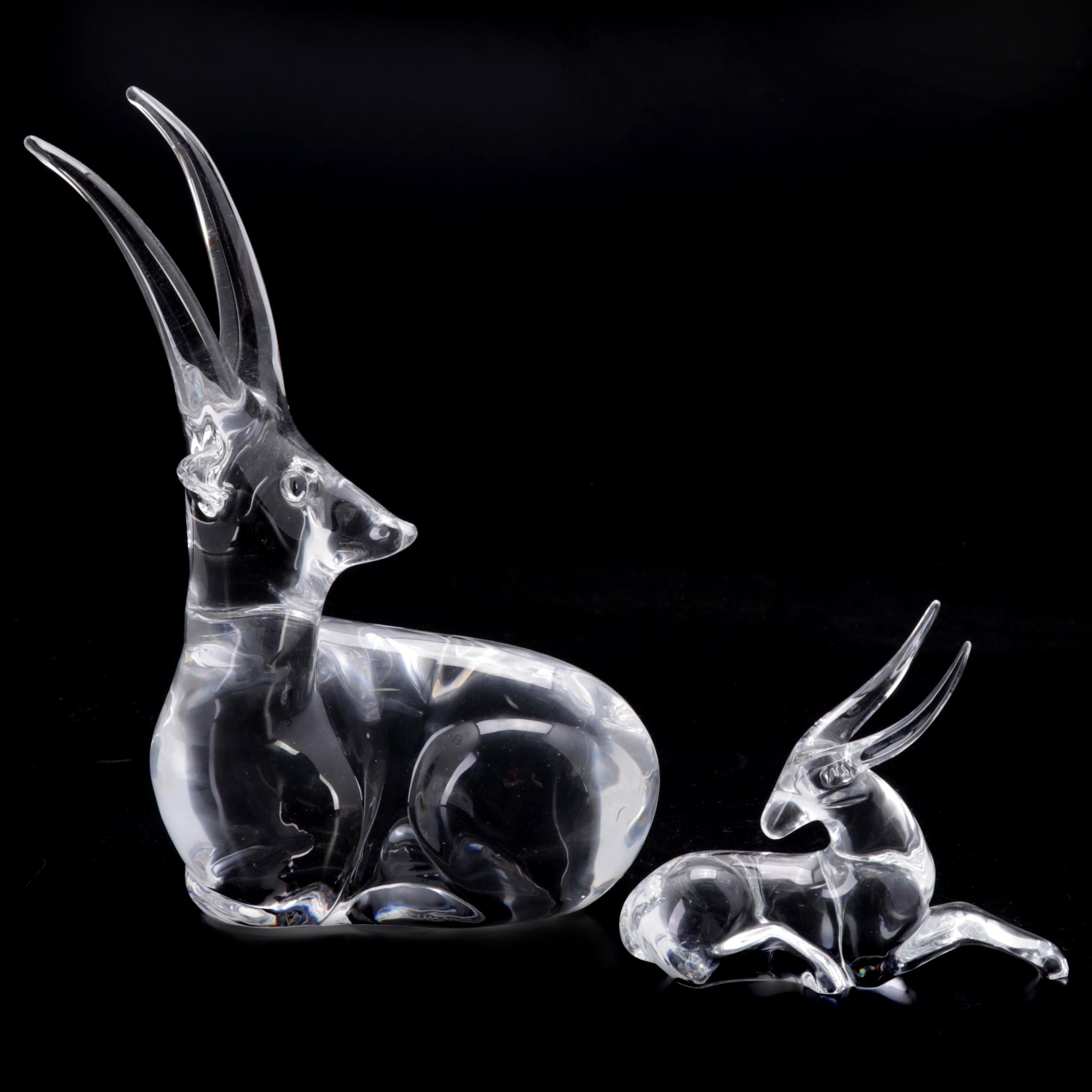 Baccarat Crystal and Daum Glass Gazelle Figurines