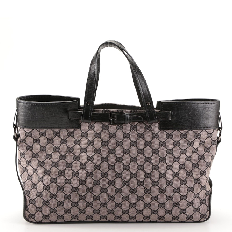 Gucci GG Canvas and Black Leather Tote