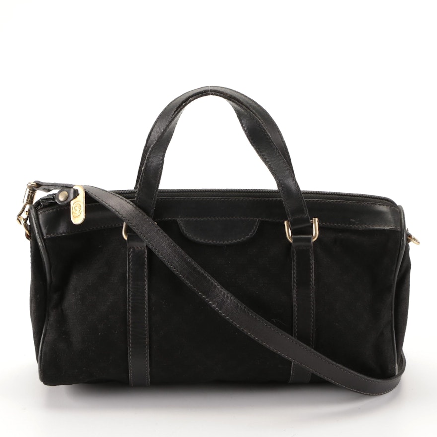 Gucci Boston Bag in Black Micro GG Canvas and Leather Trim