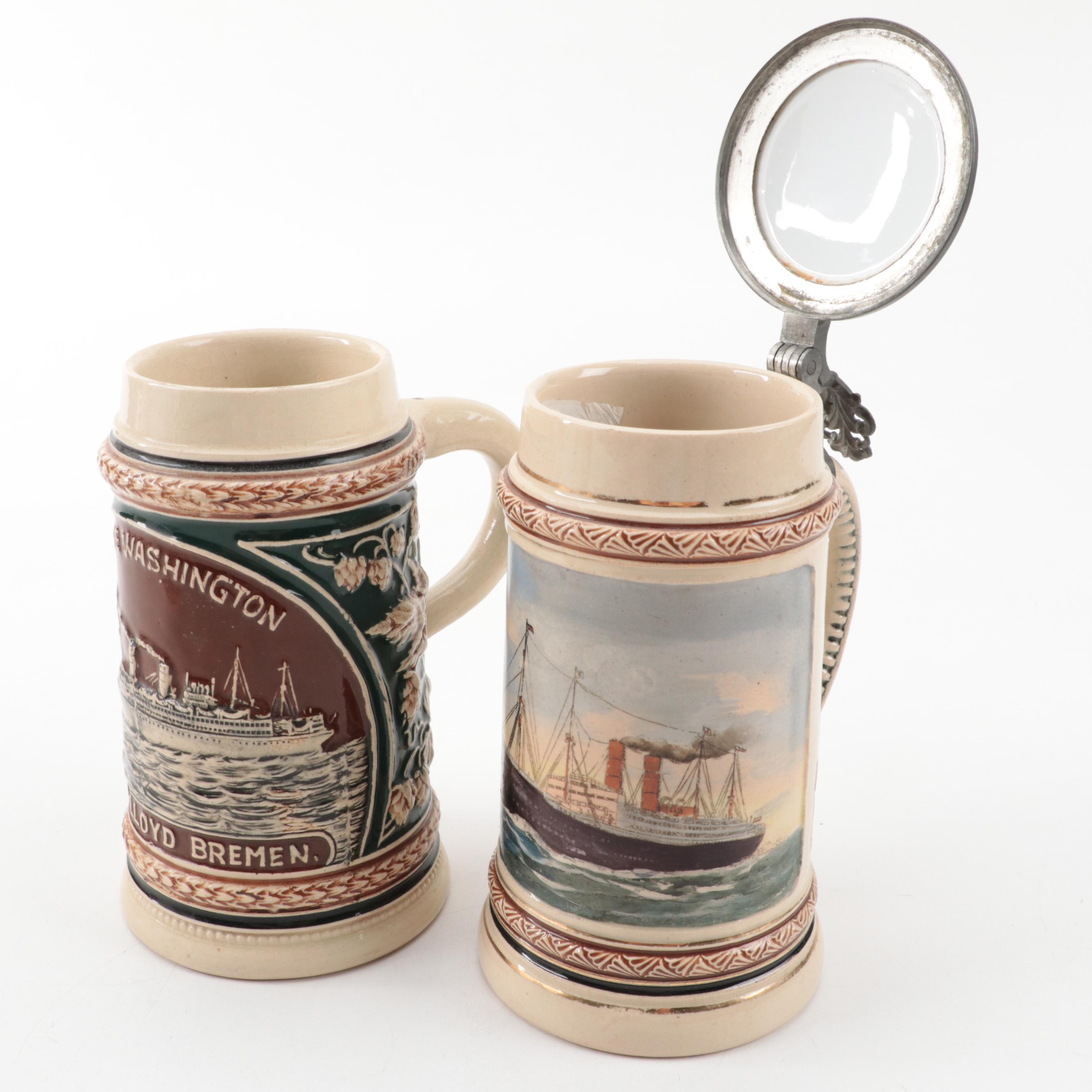 Alwe and Other German Commemorative and Souvenir  Stoneware Steins