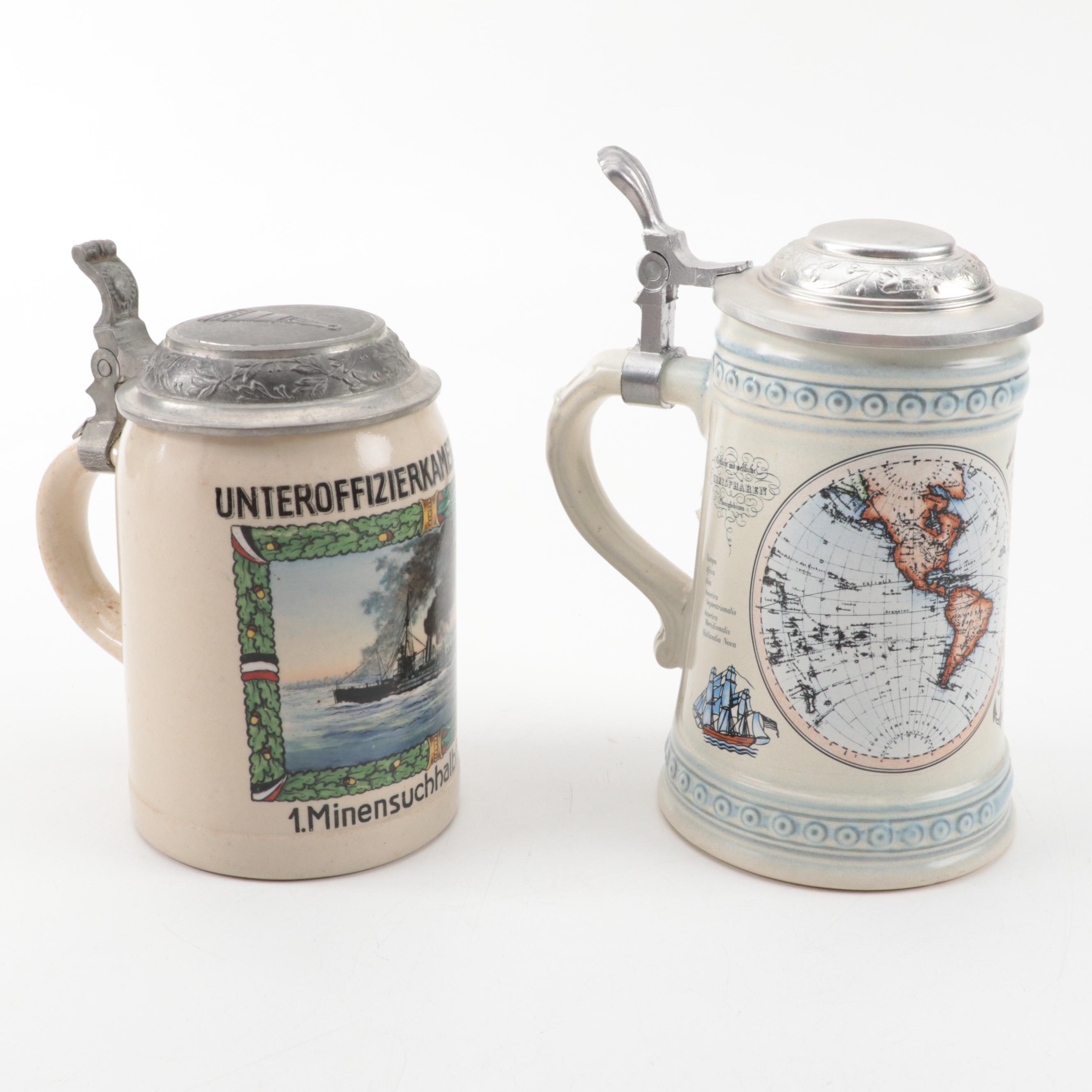 Alwe and Other German Commemorative and Souvenir  Stoneware Steins