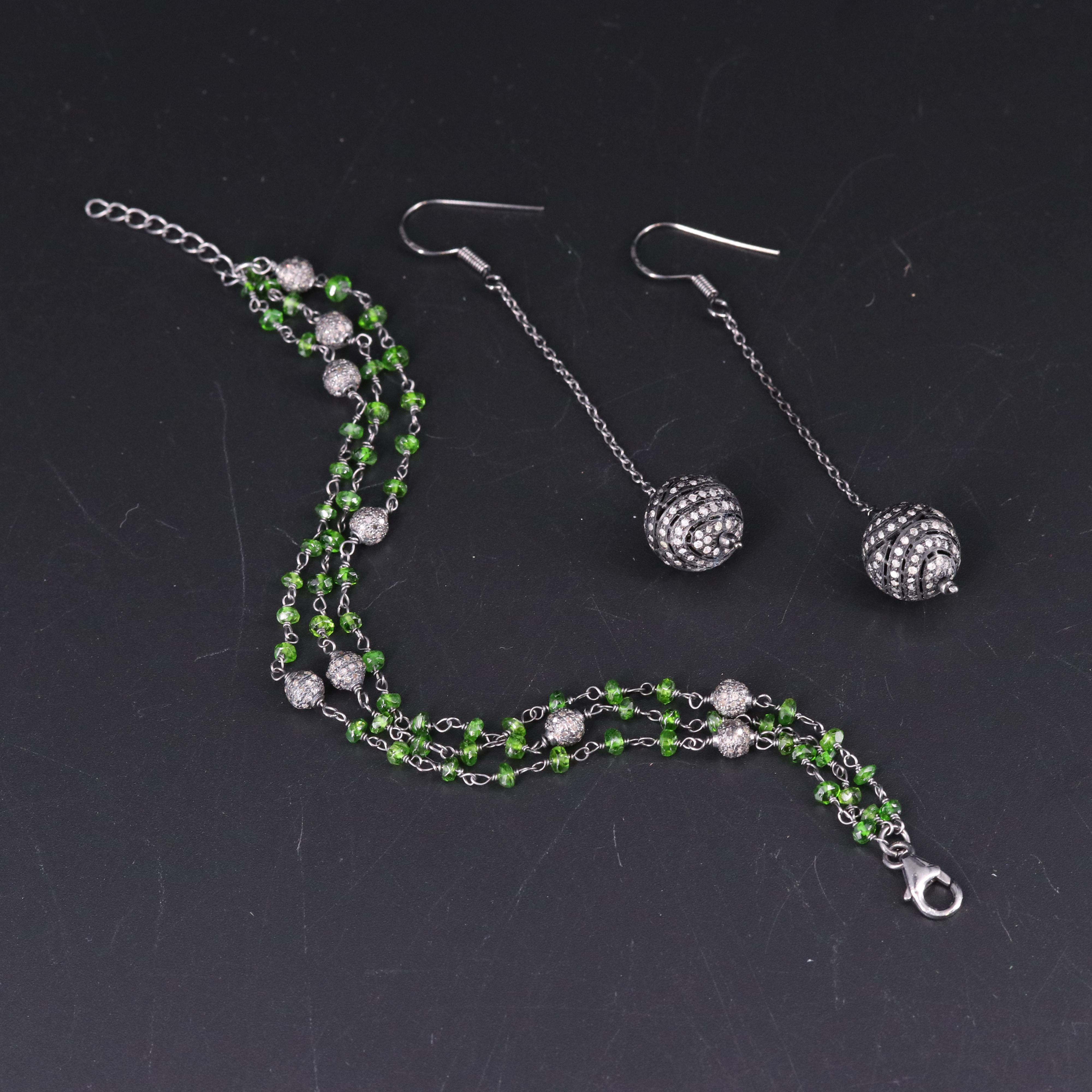 Sterling Silver Bracelet and Earrings Including Diamonds