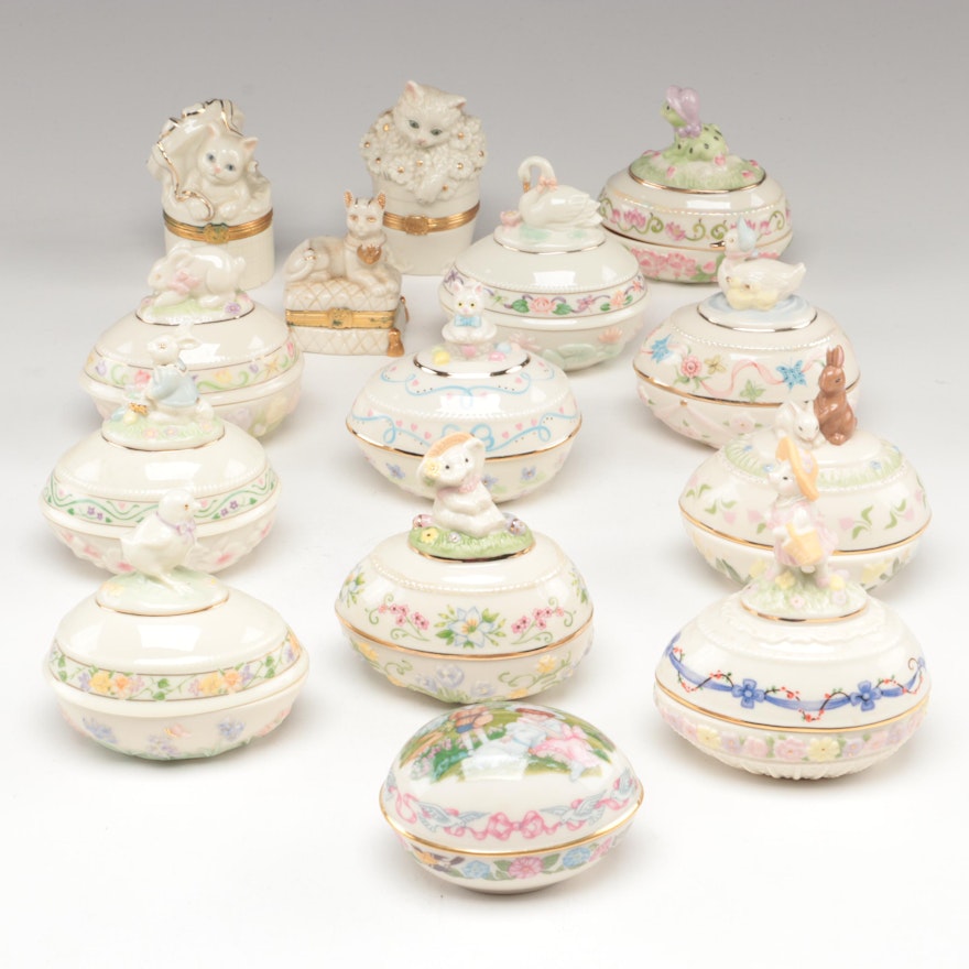 Lenox Easter, Spring and Cat Themed Trinket Boxes