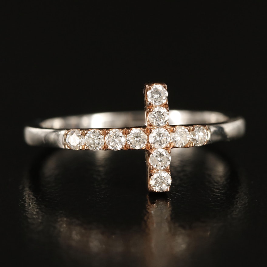 Sterling Diamond Cross Ring