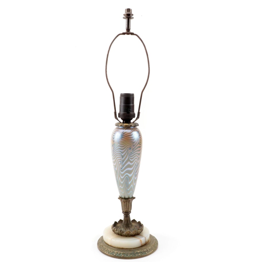 Durand King Tut Iridescent Glass, Brass and Onyx Table Lamp