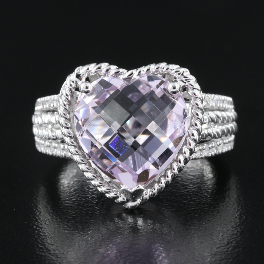 14K Amethyst and Diamond Heart Ring