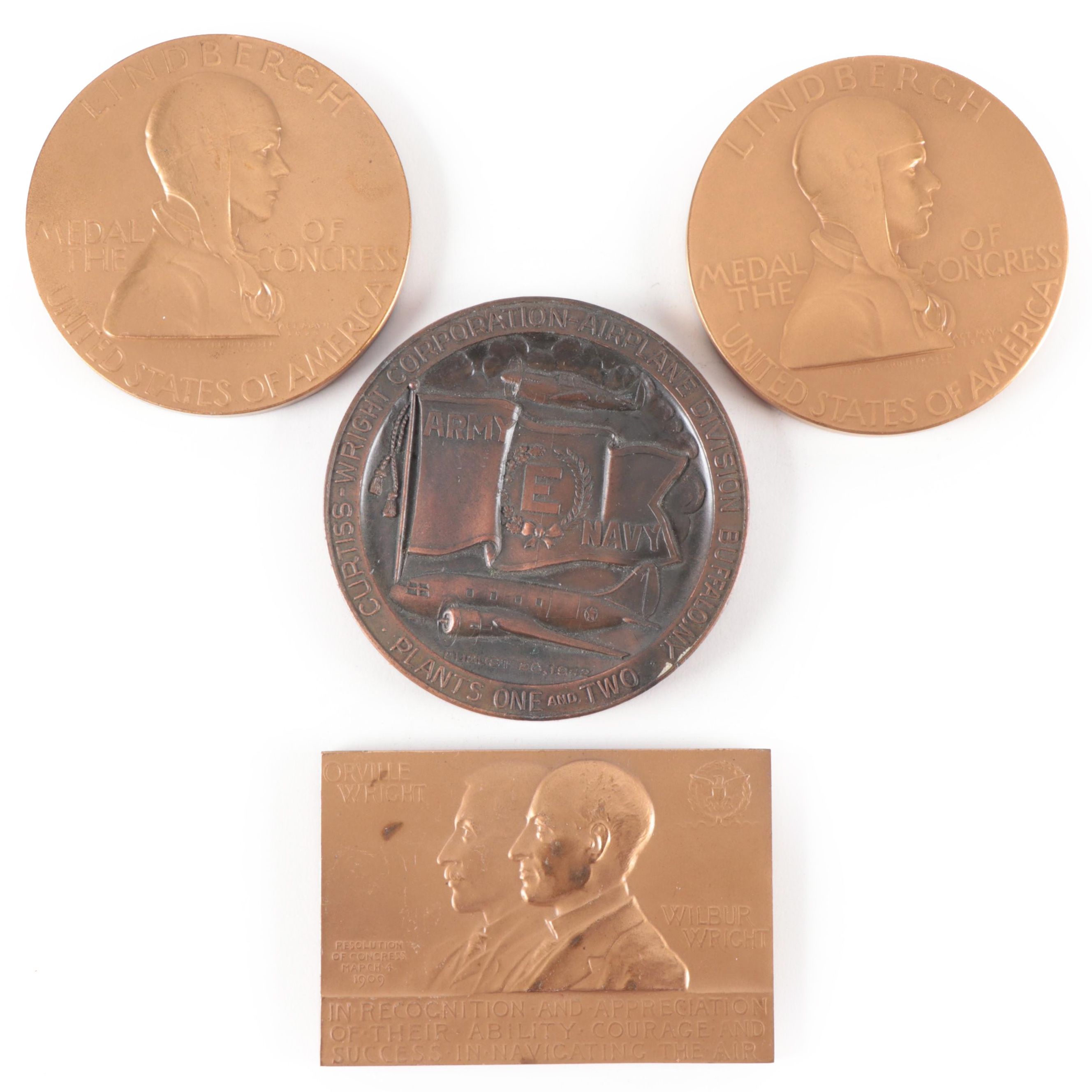 Historic Flight Bronze Medals and Plaquette, Mid-20th Century