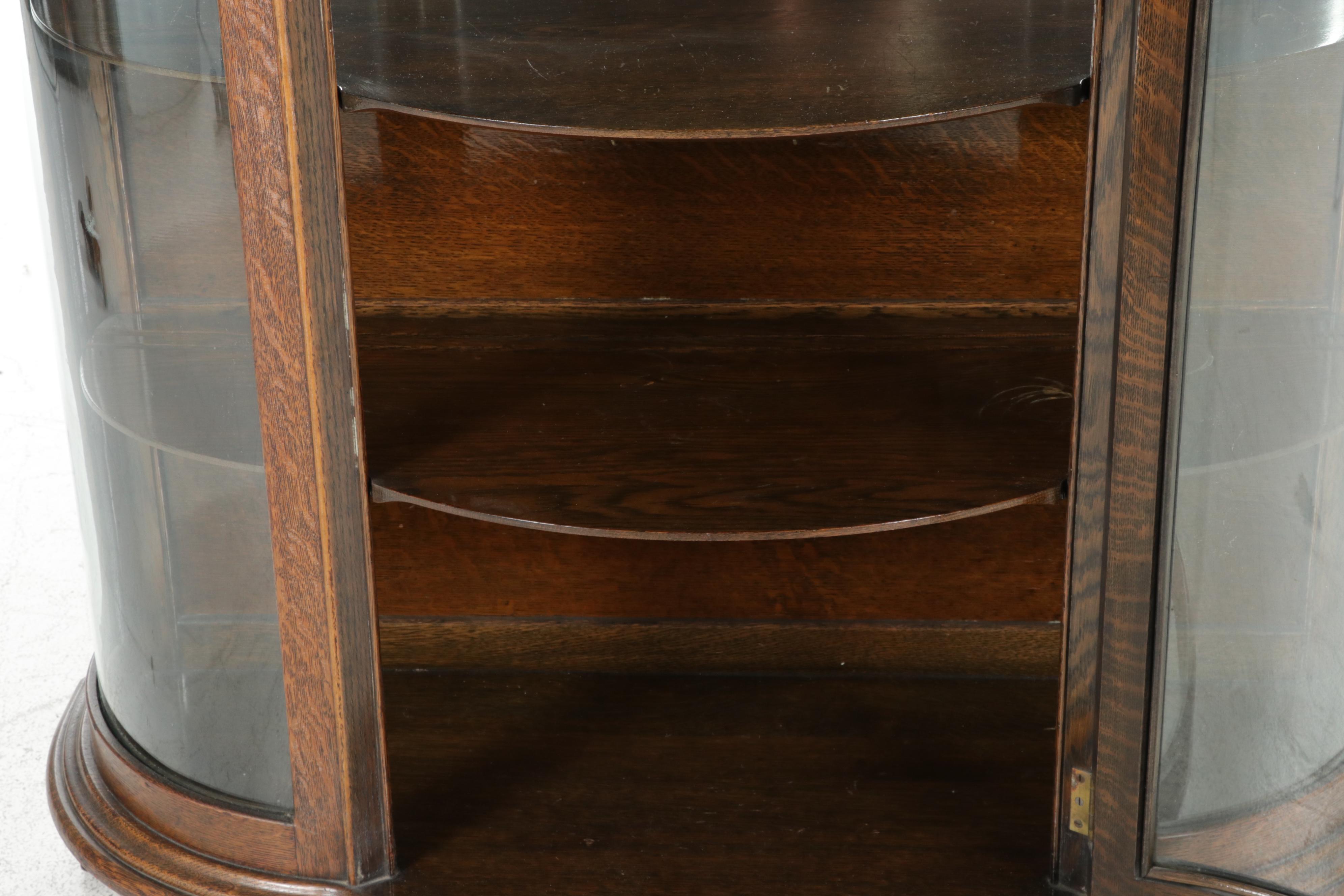 Victorian Oak Bowfront Display Cabinet, circa 1900