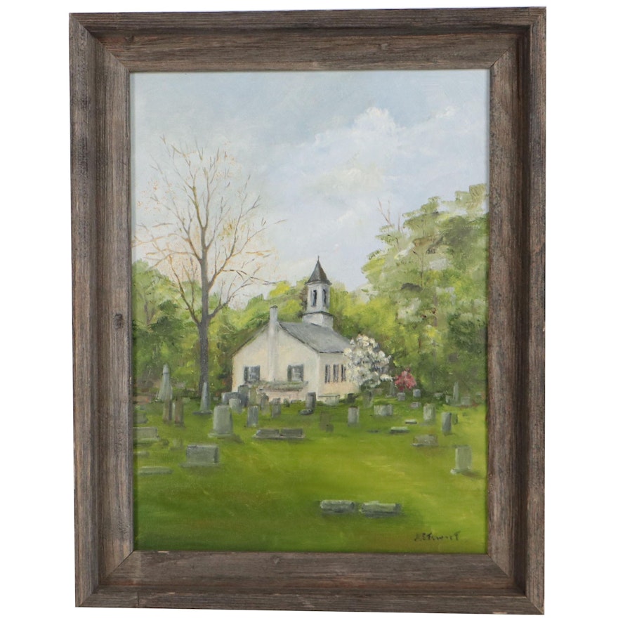 Landscape Oil Painting of a Church Graveyard