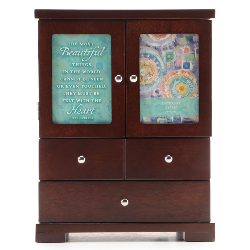 Walnut Armoire Jewelry Box with Photo Display on Front