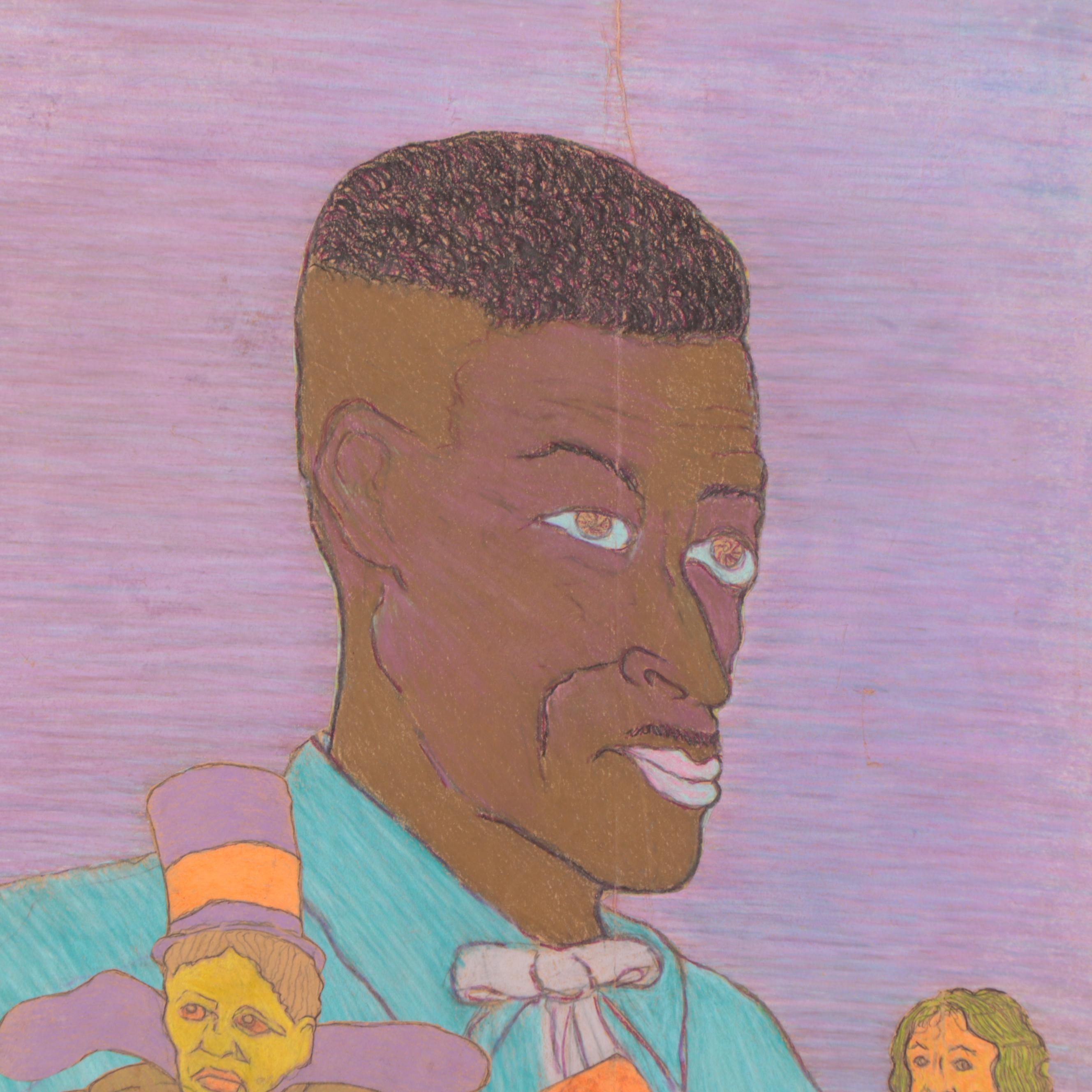 R.G. Maxwell Mixed Media Portrait Drawing, Late 20th Century