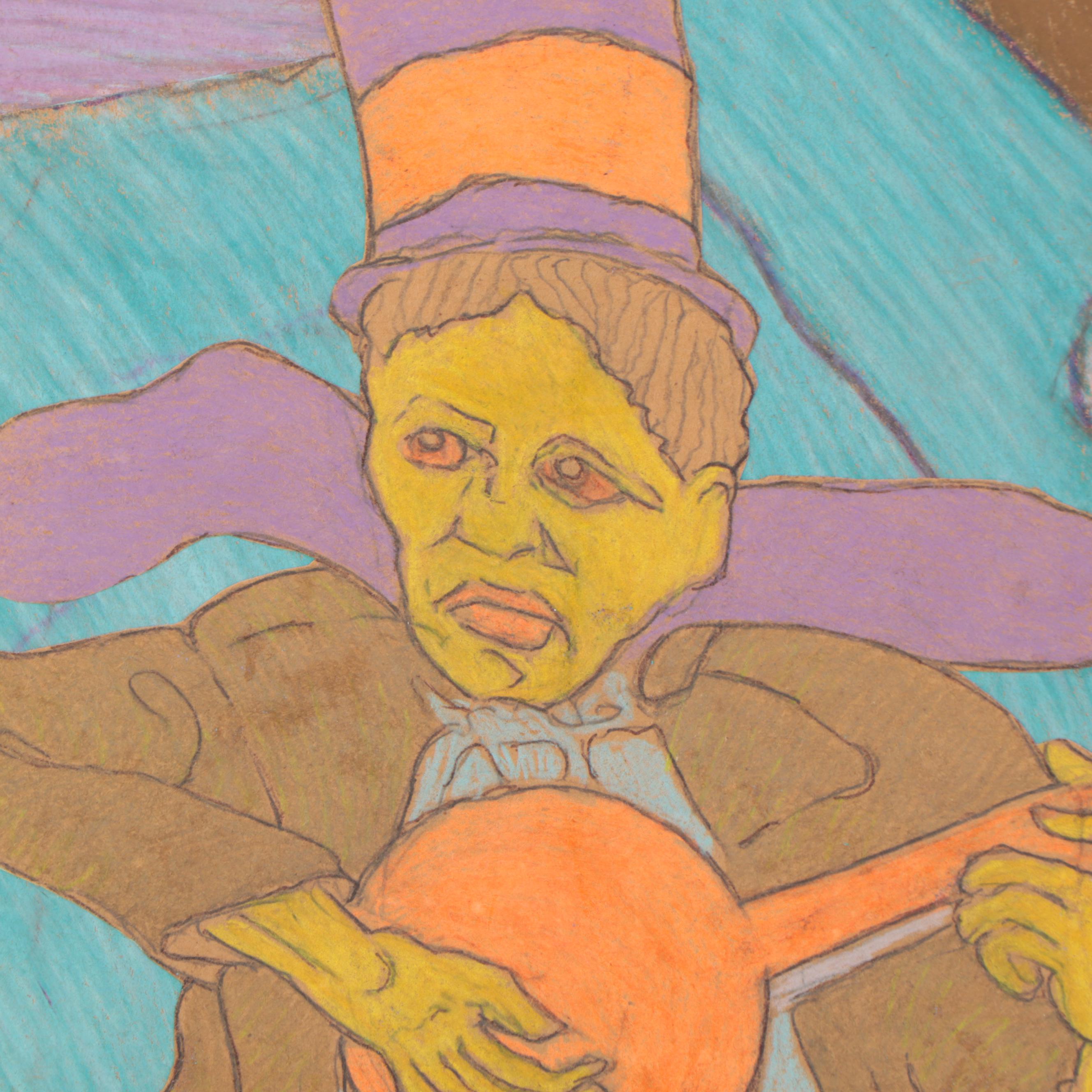 R.G. Maxwell Mixed Media Portrait Drawing, Late 20th Century