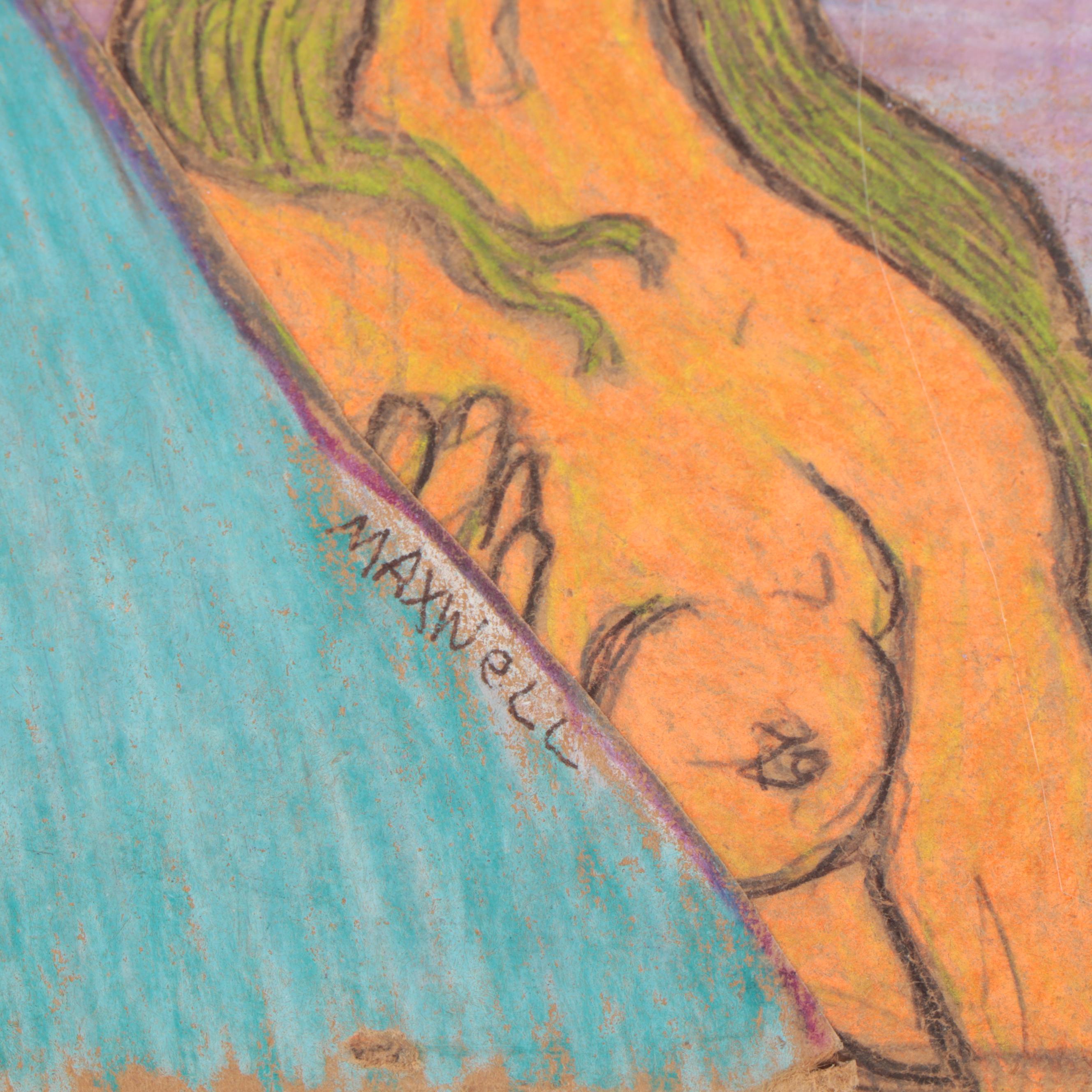 R.G. Maxwell Mixed Media Portrait Drawing, Late 20th Century