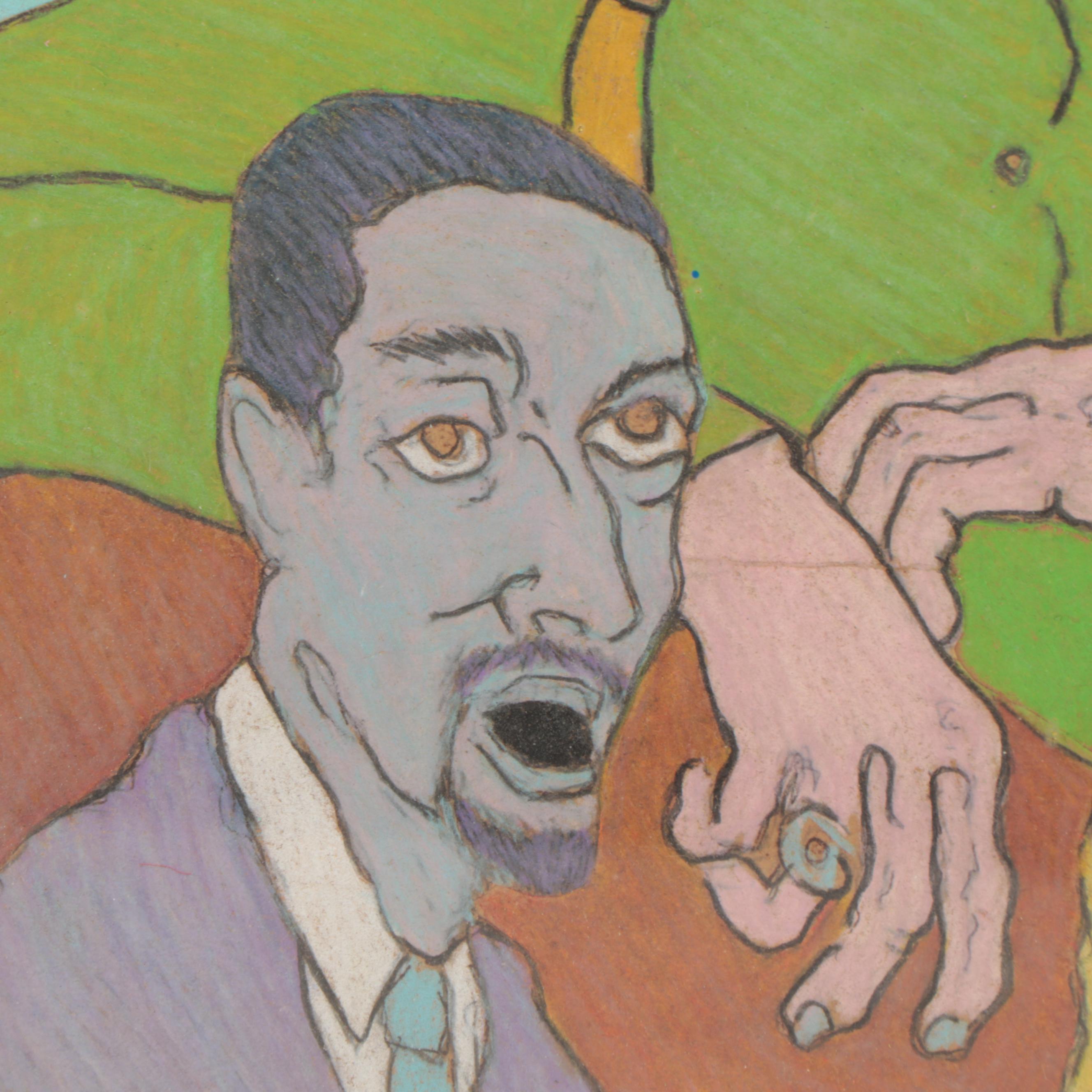 R.G. Maxwell Mixed Media Drawing of Figures, Late 20th Century