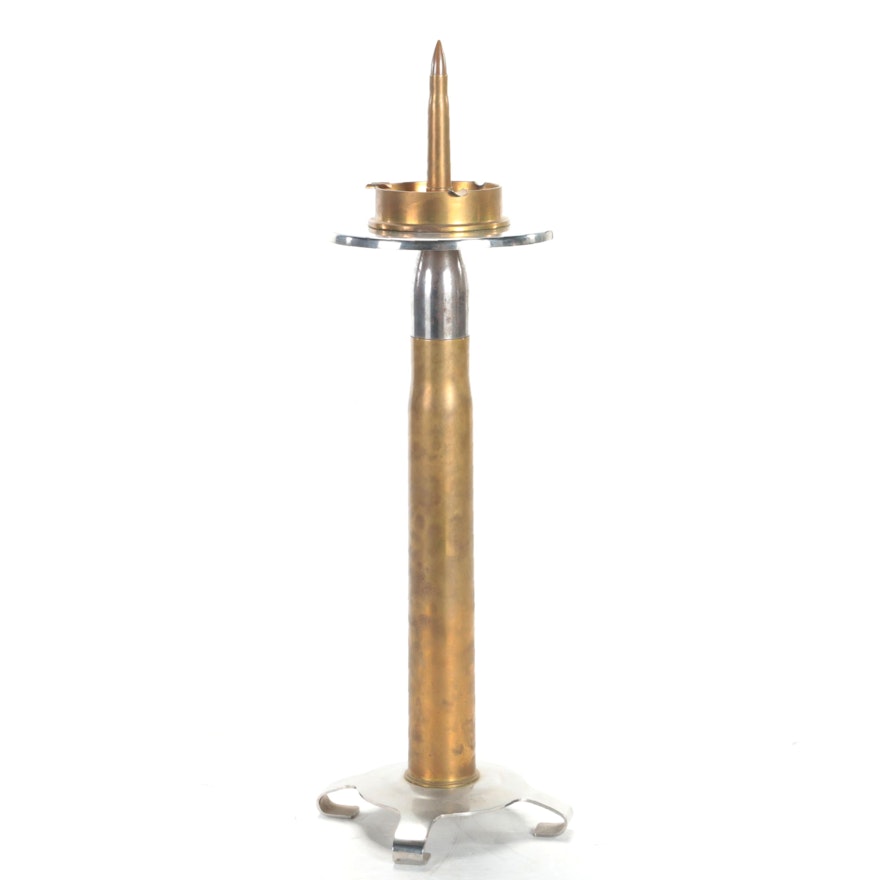 Trench Art Shell With Blank Rifle Round Ashtray Stand