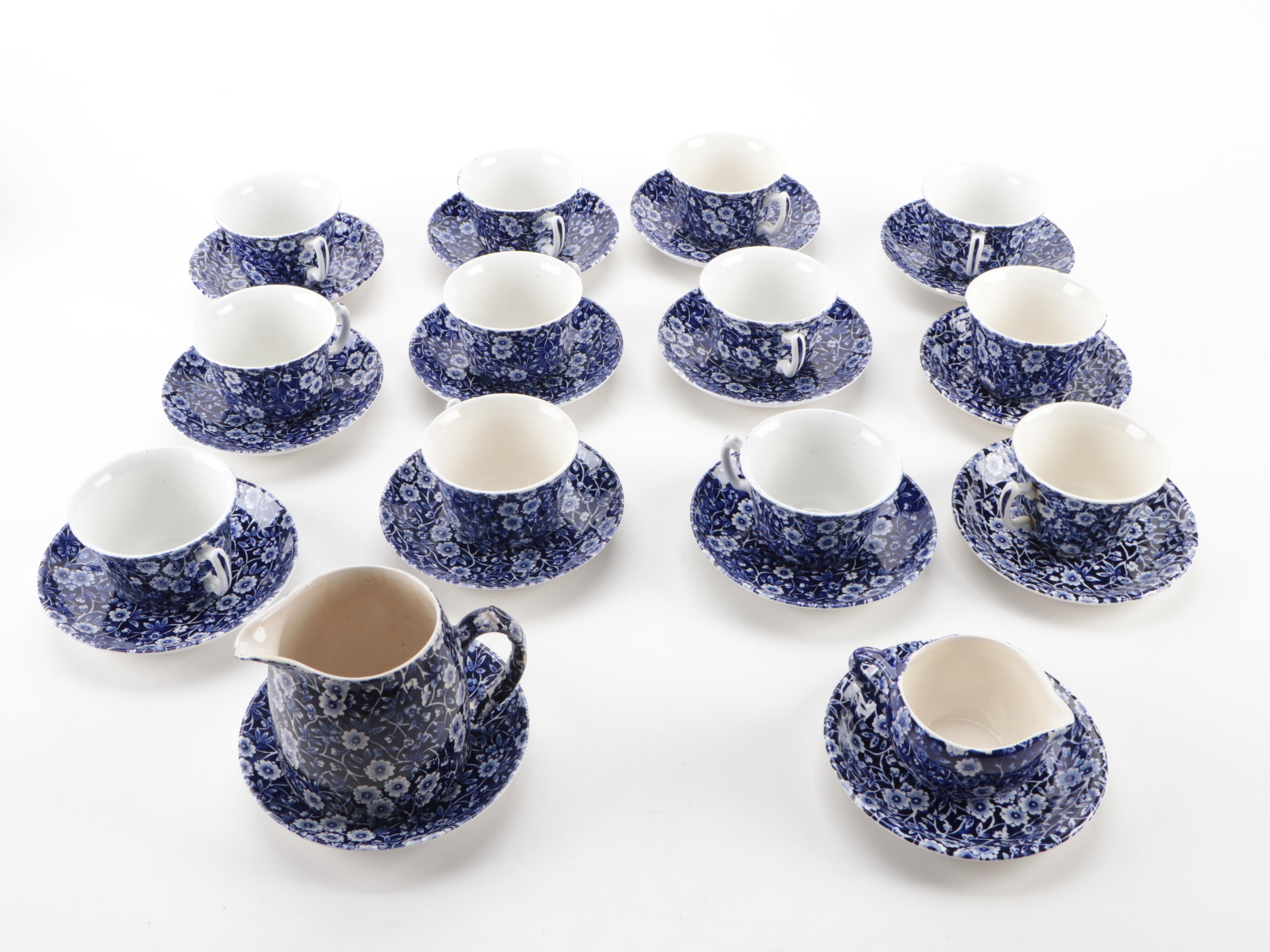 Crownford China Co. "Calico Blue" Earthenware Dinnerware and Serving Pieces