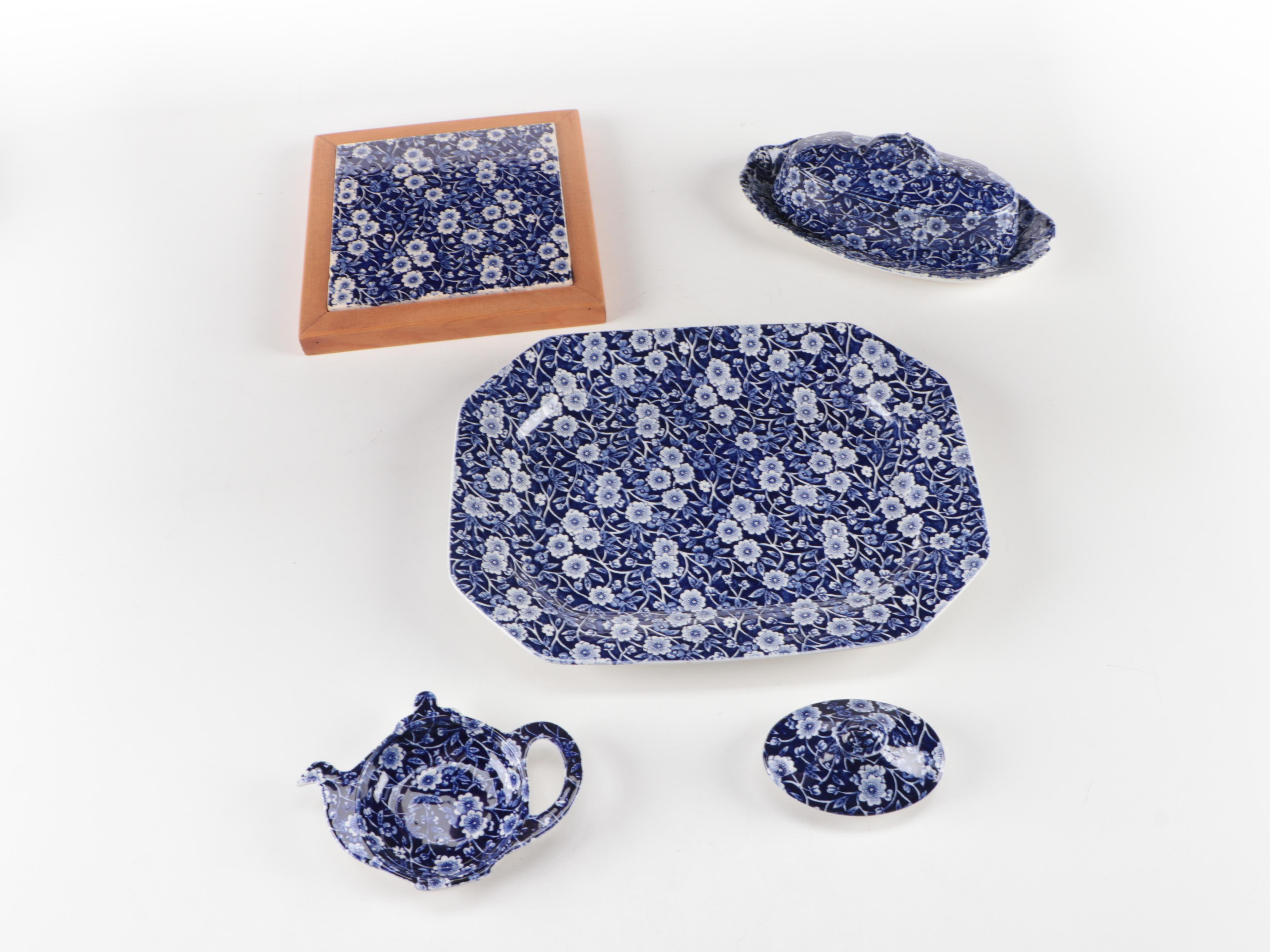 Crownford China Co. "Calico Blue" Earthenware Dinnerware and Serving Pieces