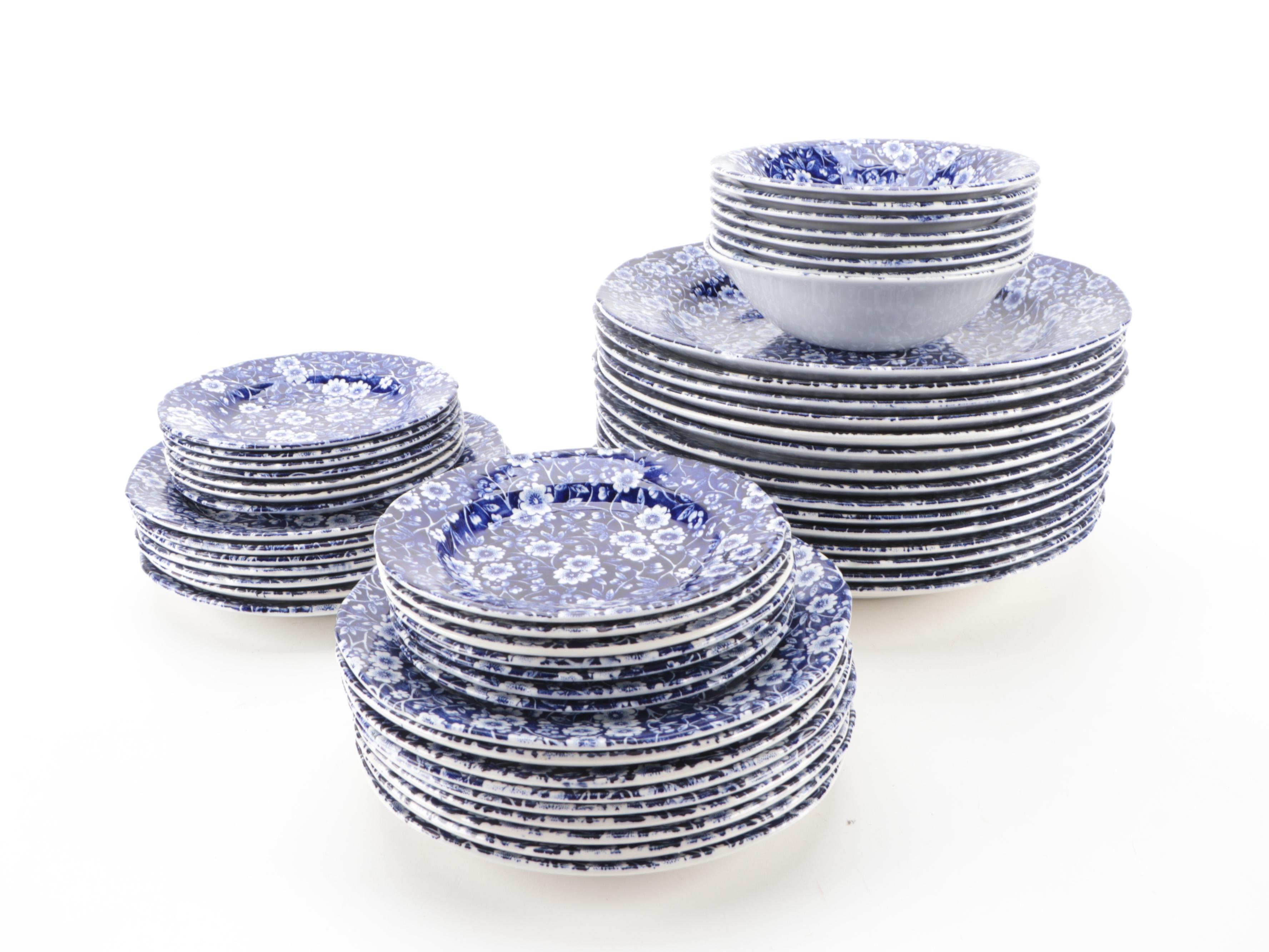 Crownford China Co. "Calico Blue" Earthenware Dinnerware and Serving Pieces