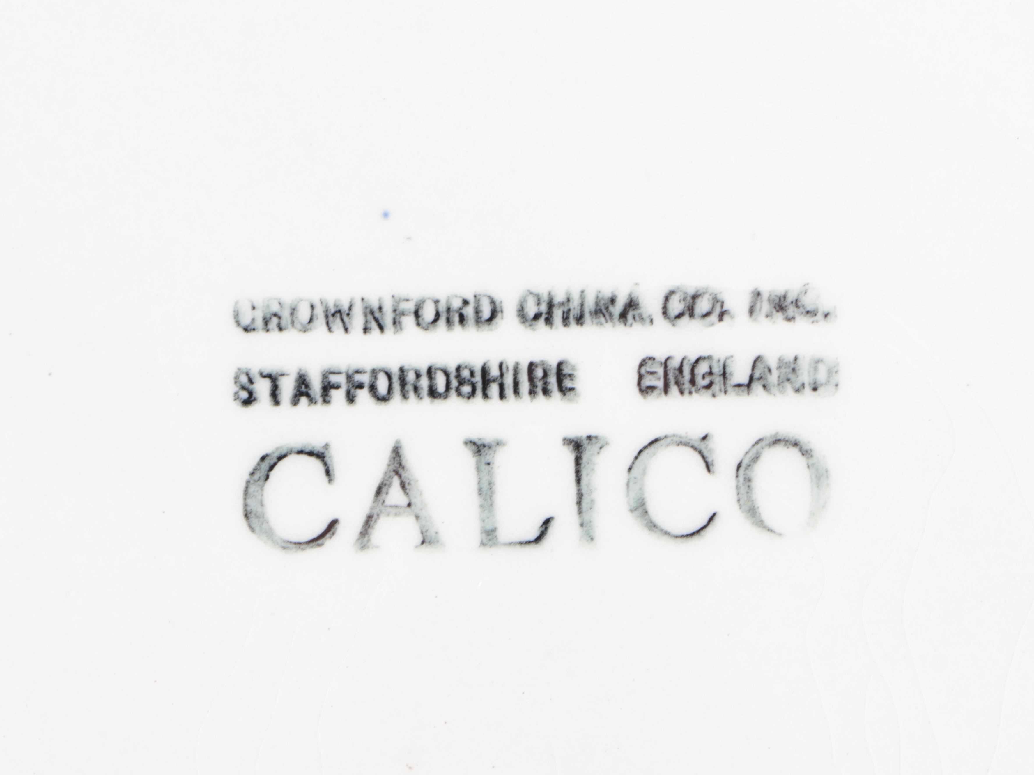 Crownford China Co. "Calico Blue" Earthenware Dinnerware and Serving Pieces