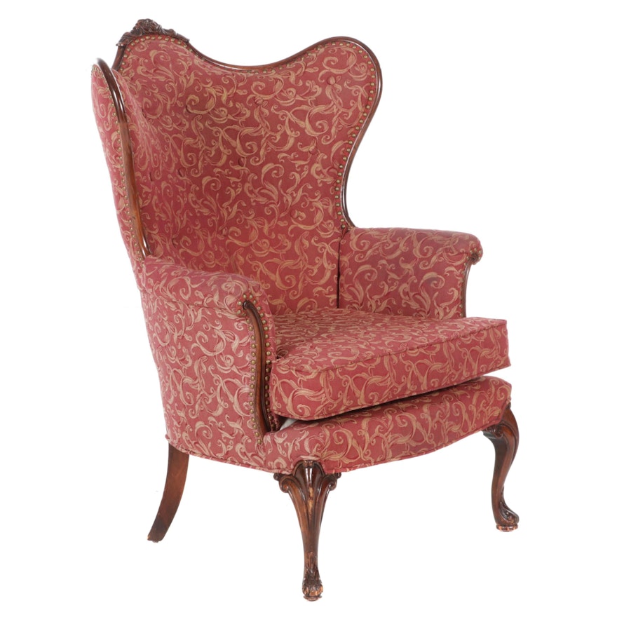 Victorian Style Butterfly Wingback Upholstered Armchair, Mid-20th Century