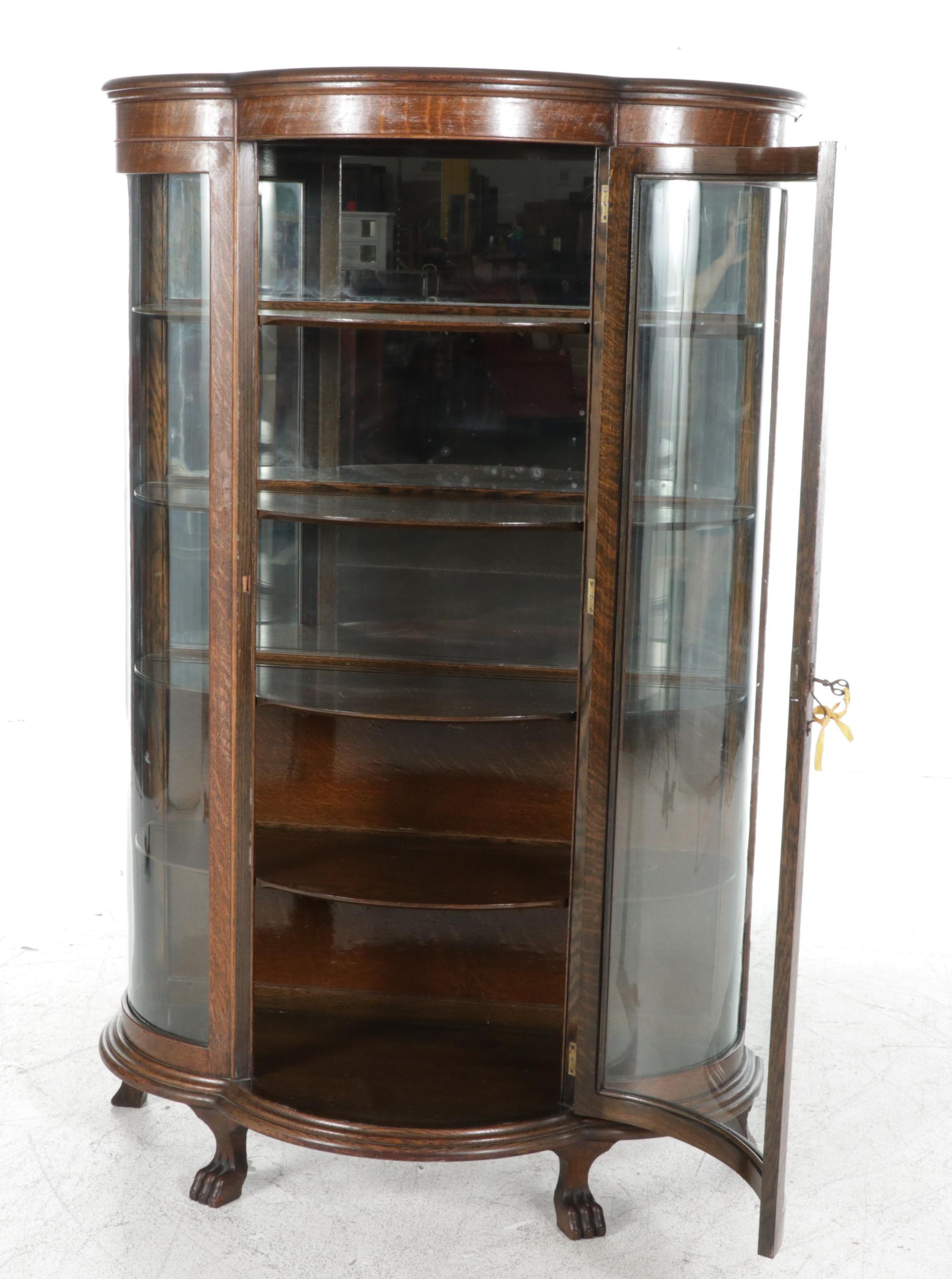 Victorian Oak Bowfront Display Cabinet, circa 1900