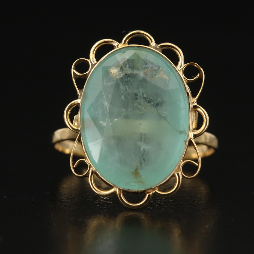14K Emerald Ring with Scalloped Details